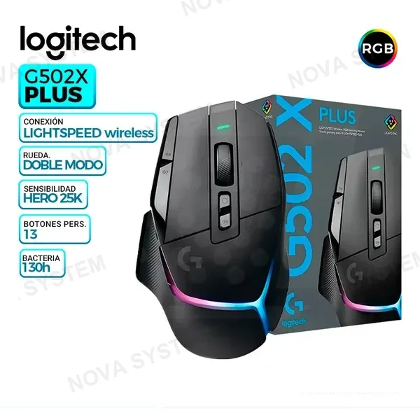 LOGITECH MOUSE GAMING LOGITECH G502X PLUS, INALAMBRICO LIGHTSPEED RGB, HERO 25K BLACK