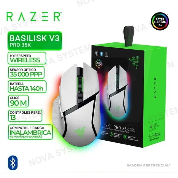RAZER MOUSE INALAMBRICO/BT GAMING RAZER BASILISK V3 PRO, 35K DPi, WHITE
