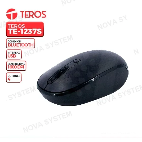TEROS MOUSE INALABRICO TEROS TE-1237S, NEGRO, RECEPTOR USB