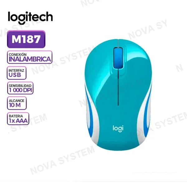 LOGITECH MOUSE INALAMBRICO LOGITECH M187 MINI LIGHT BLUE