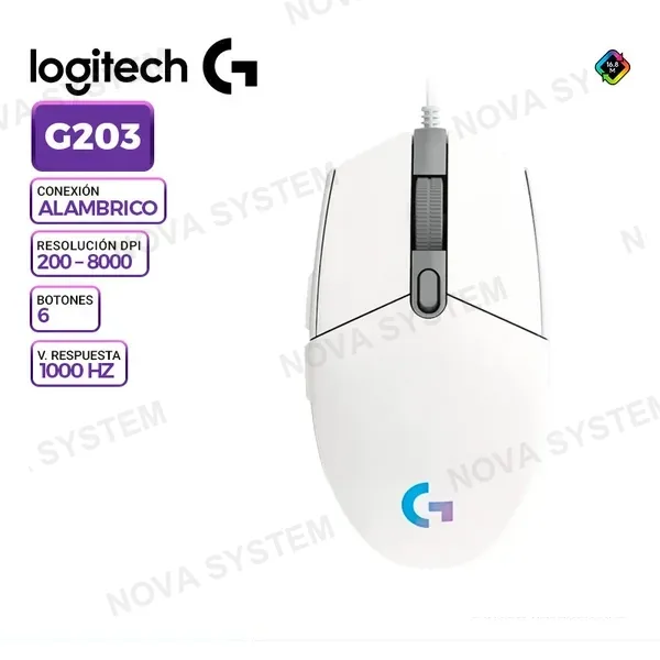 MOUSE GAMING LOGITECG G203 LIGHTSYNC RGB WHITE