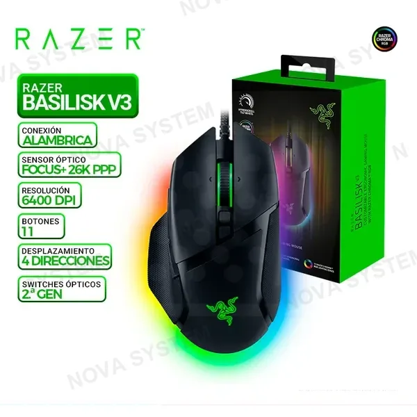 RAZER MOUSE RAZER BASILISK V3, 26K DPI, PERSONALIZABLE, CHROMA RGB