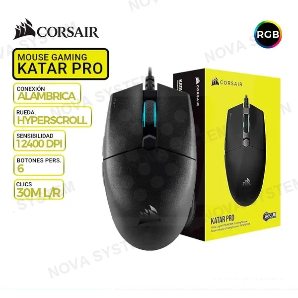 CORSAIR MOUSE GAMING CORSAIR KATAR PRO, HASTA 12400 Dpi, RGB, NEGRO