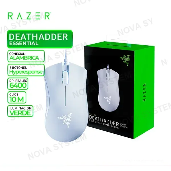 RAZER MOUSE RAZER DEATHADDER ESSENTIAL, 6400 DPI, SWITCH MECHANICAL, WHITE