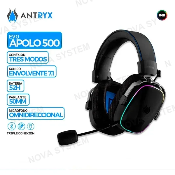 ANTRYX AURICULAR ANTRYX APOLO 500 EVO, 7.1 ENVOLVENTE, INALAMBRICO/BT, RGB