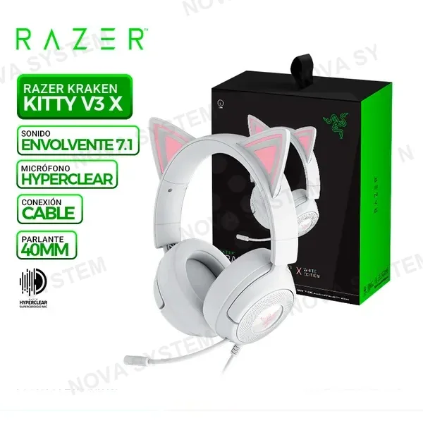 RAZER AURICULAR RAZER KRAKEN KITTY V3 X, MULTIPLATAFORMA, WHITE