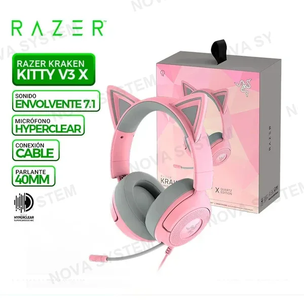 RAZER AURICULAR RAZER KRAKEN KITTY V3 X, MULTIPLATAFORMA QUARTZ