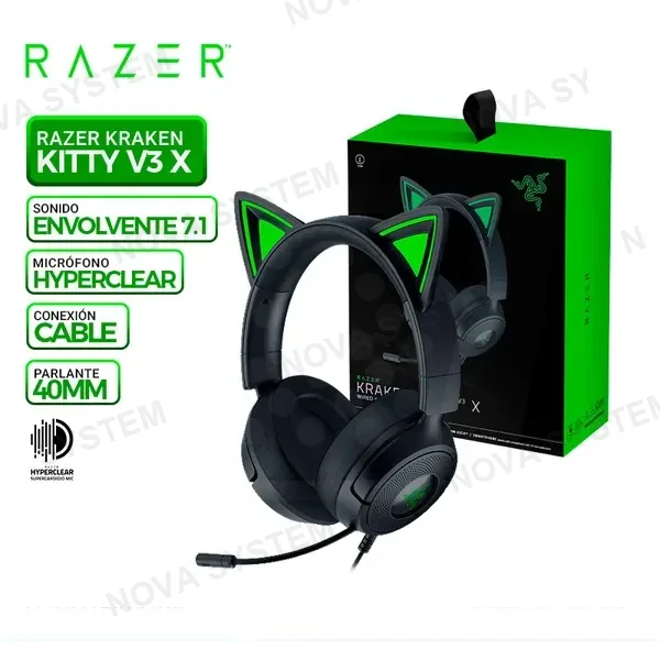 RAZER AURICULAR RAZER KRAKEN KITTY V3 X, MULTIPLATAFORMA, BLACK