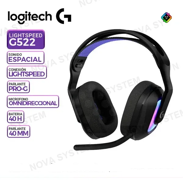 LOGITECH AURICULAR GAMING LOGITECH G522 LIGHTSPEED, WIRELESS/BT, USB-C, RGB, BLACK