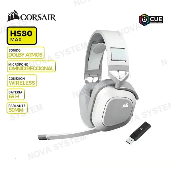 CORSAIR AURICULAR GAMING CORSAIR HS80 MAX, INALAMBRICO/BT, BLANCO, DOLBY 7.1