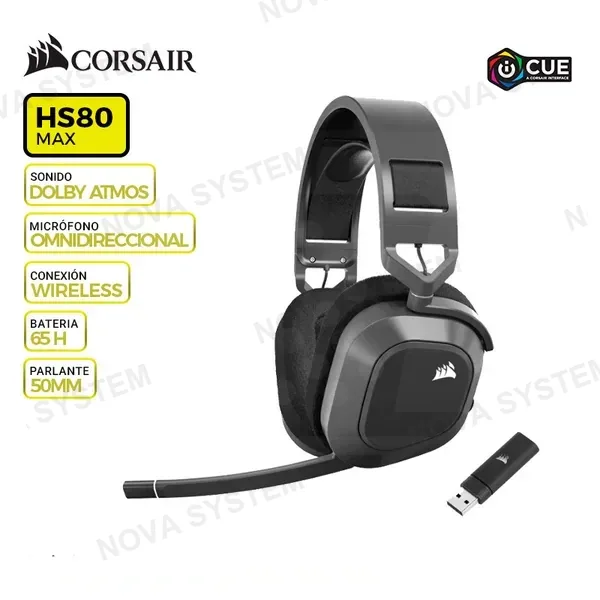 CORSAIR AURICULAR GAMING CORSAIR HS80 MAX, INALAMBRICO/BT, DOLBY 7.1