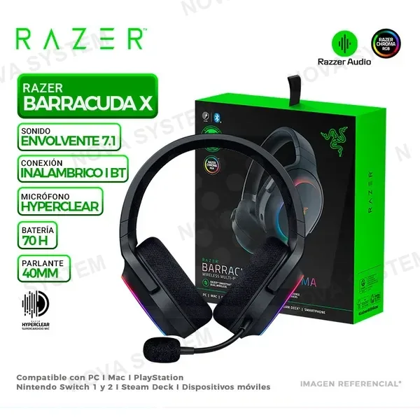 RAZER AURICULAR RAZER BARACUDA X CHROMA, INALAMBRICO/BLUETOOTH, BLACK