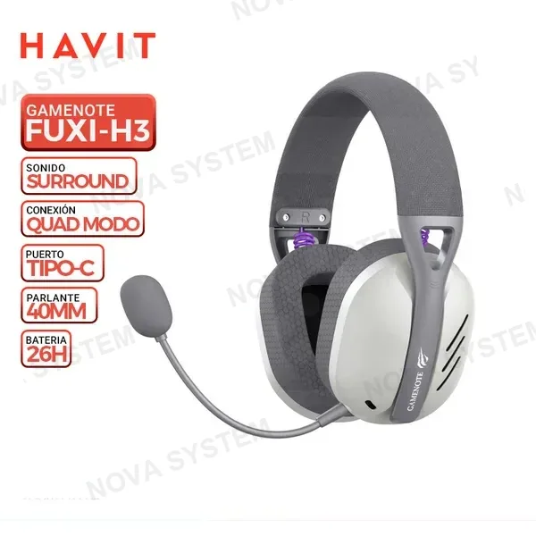 HAVIT AURICULAR HAVIT GAMENOTE FUXI-H3, INALAMBRICO/BT, 7.1, Gris