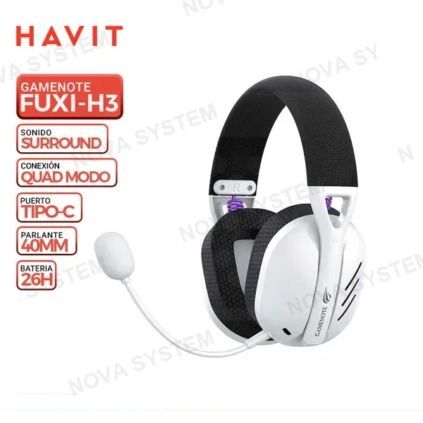 HAVIT AURICULAR HAVIT GAMENOTE FUXI-H3, INALAMBRICO/BT, BLANCO
