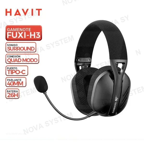 HAVIT AURICULAR HAVIT GAMENOTE FUXI-H3, INALAMBRICO/BT, NEGRO