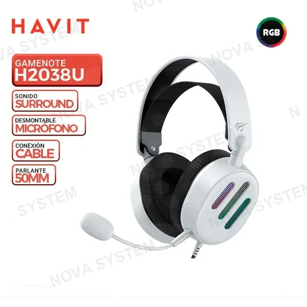 HAVIT AURICULAR HAVIT GAMENOTE H2038U, USB 7.1, BLANCO, RGB