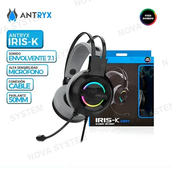 ANTRYX AURICULAR ANTRYX IRIS-K GRAY, 7.1 VIRTUAL SURROUND, USB, RAINBOW
