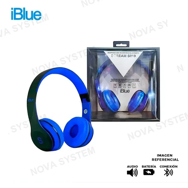 AURICULAR IBLUE S019, BLUETOOTH/FM/MICRO SD, BLACK/BLUE
