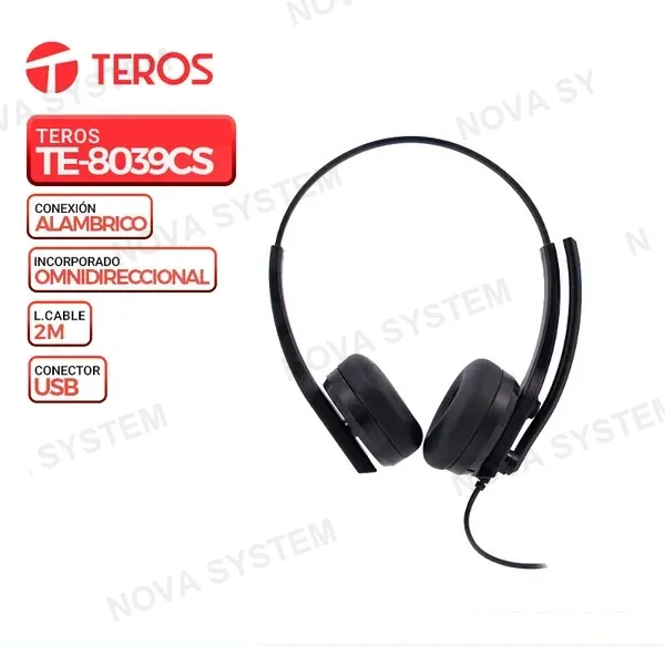 TEROS AURICULAR TEROS TE-8039C, USB, BLACK