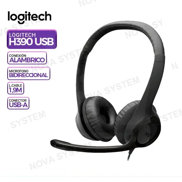 LOGITECH MICROFONO AURICULAR LOGITECH H390 USB, CANCELACION DE RUIDO, BLACK