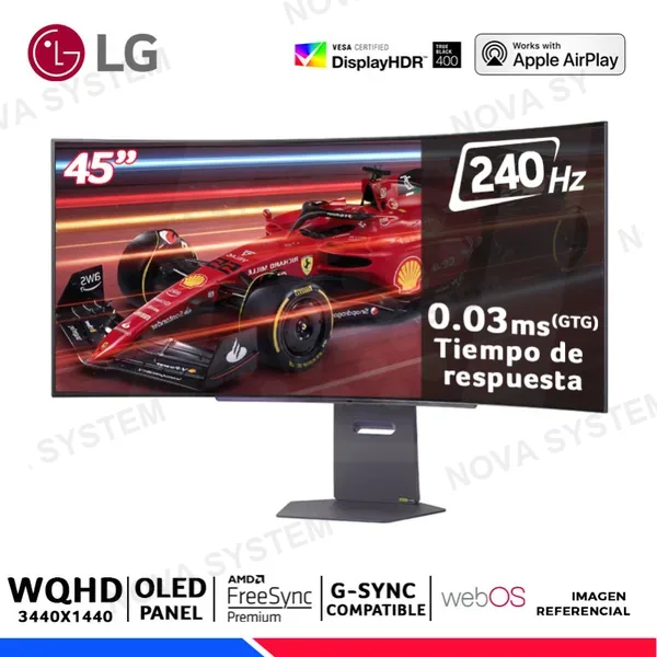 LG MONITOR GAMING LG 45GX90SA-B, 45" UltraGear OLED Curvo, WQHD, 240Hz, 0.03ms, Compatible Nvidia G-Sync