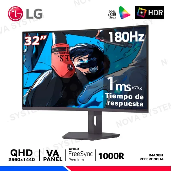 LG MONITOR LG UltraGear 32G600A-B, 32" Curvo VA, QHD, 180Hz, 1ms, FreeSync