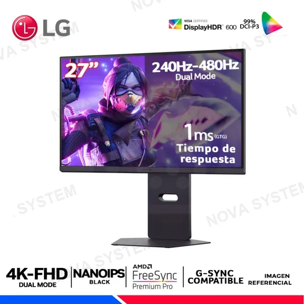 LG MONITOR LG UltraGear 27G850A-B, 27" Nano IPS, UHD 4K, DUAL MODE 4K 240Hz / FHD 480Hz, 1ms