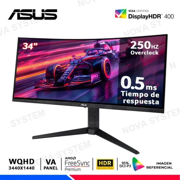 ASUS MONITOR ASUS TUF GAMING VG34WQML5A, 34" CURVO VA, WQHD, 250Hz OC, 0.5ms, AMD FreeSync Premiun