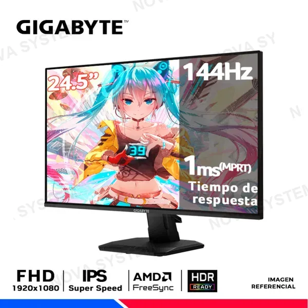 GIGABYTE MONITOR GAMING GIGABYTE GS25F14, 24.5" IPS, FHD, 144Hz, 1ms.