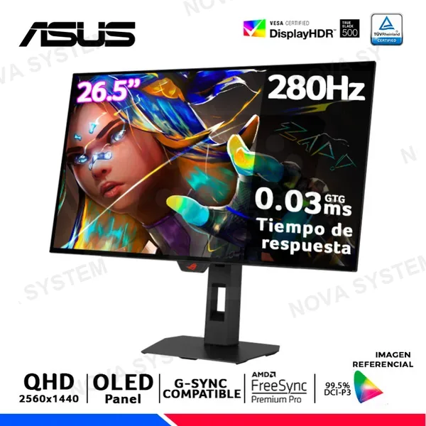 ASUS MONITOR ASUS ROG STRIX XG27AQWMG, 26.5" OLED, QHD, 280Hz, 0.03ms, Compatible G-Sync, FreeSync