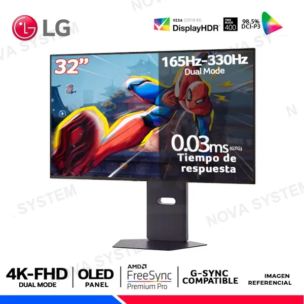 LG MONITOR GAMING LG UltraGear 32GX850A-B, 32" OLED, 4K UHD Modo Dual 165/330Hz, 0.03ms, Compatible G-Sync, FreeSync
