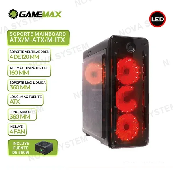 GAMEMAX CASE GAMING GAMEMAX KINGLIGHT ROJO F/550W