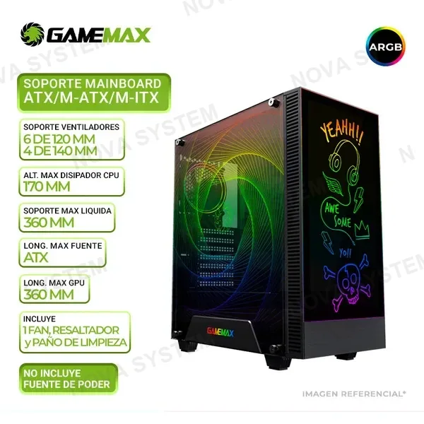GAMEMAX CASE GAMING GAMEMAX KREATOR, ARGB, V/TEMPLADO