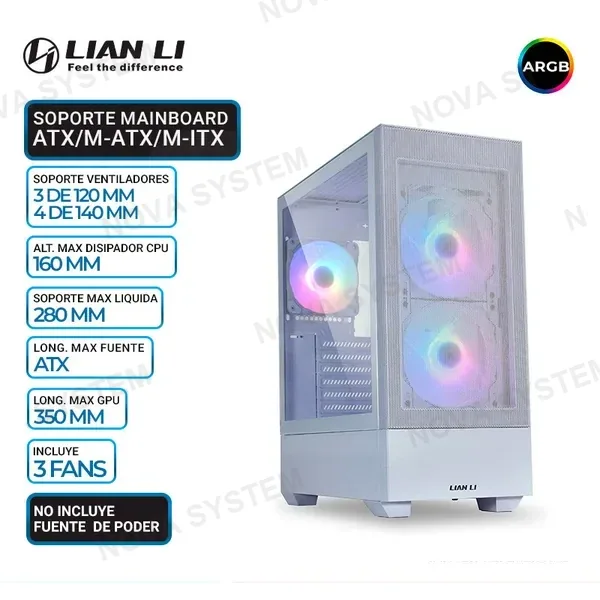 LIAN LI CASE LIAN LI LANCOOL 205 MESH WHITE, ARGB, V/TEMPLADO, USB TIPO C