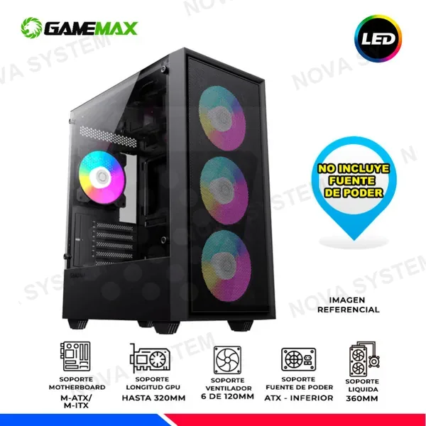 GAMEMAX CASE GAMING GAMEMAX STORM BK MALLA, 4 COOLER RGB, V/TEMPLADO
