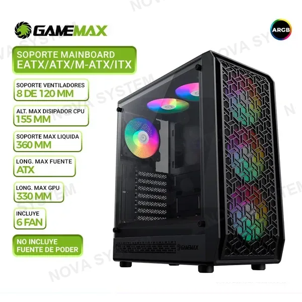 GAMEMAX CASE GAMING GAMEMAX Forge Ab, 6 COOLER ARGB, MALLA