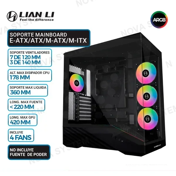 LIAN LI CASE LIAN LI VECTOR V100R BLACK, FAN x4 ARGB, V/TEMPLADO