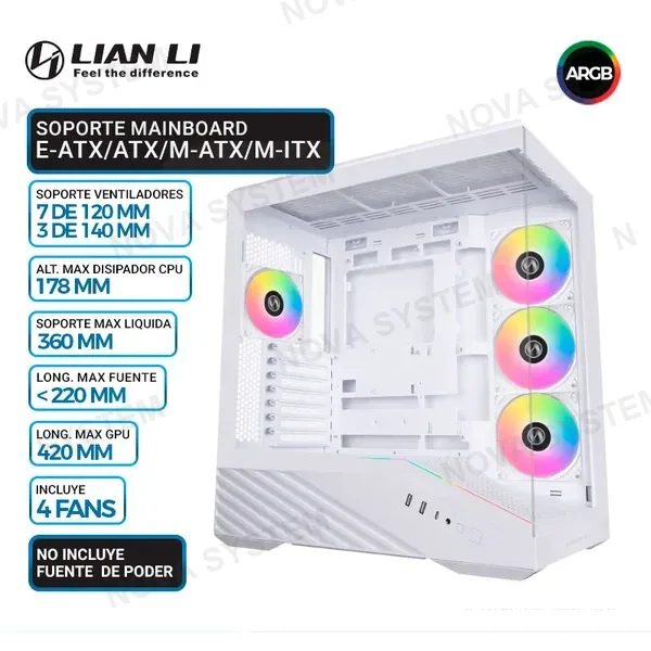 LIAN LI CASE LIAN LI VECTOR V100R White, FAN x4 ARGB, V/TEMPLADO