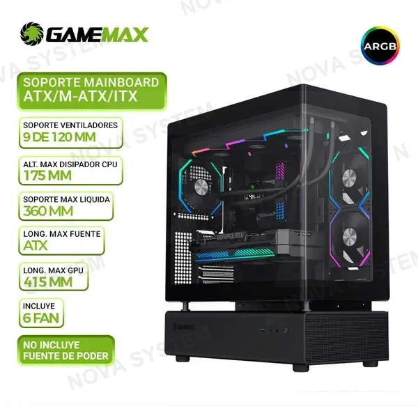GAMEMAX CASE GAMING GAMEMAX N80 BK, 6 COOLER ARGB, VIDRIO CURVO TEMPLADO