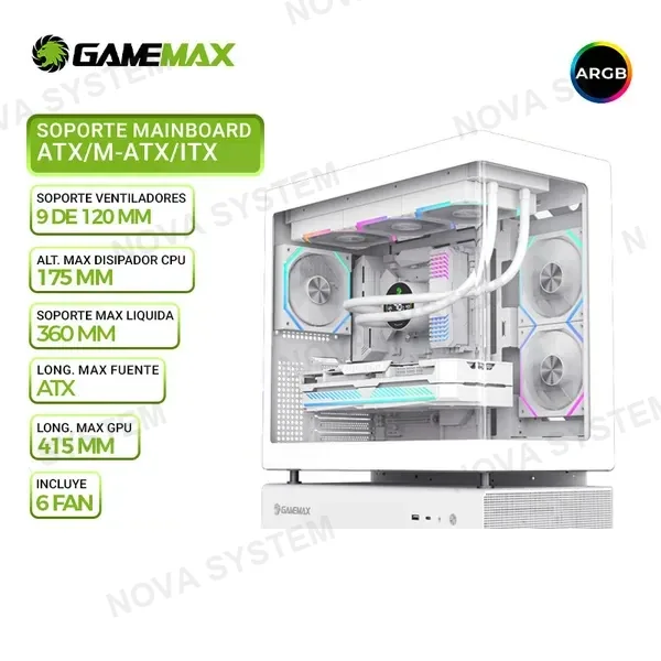 GAMEMAX CASE GAMING GAMEMAX N80 WH, 6 COOLER ARGB, VIDRIO CURVO TEMPLADO