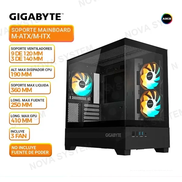 GIGABYTE CASE GIGABYTE GB-C201P PANORAMICO, 3 COOLER ARGB, V/TEMPLADO
