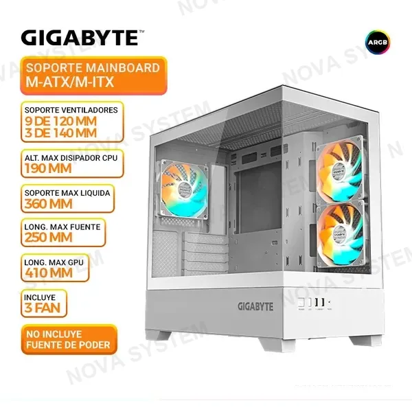 GIGABYTE CASE GIGABYTE GB-C201PI PANORAMICO ICE, 3 COOLER ARGB, V /TEMPLADO