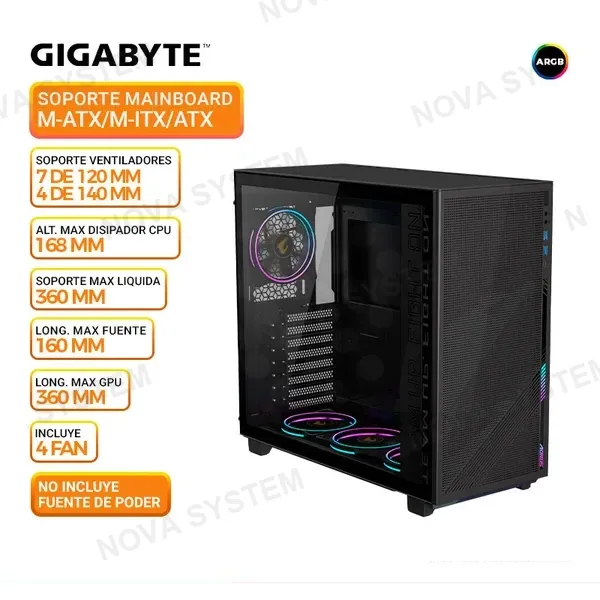 GIGABYTE CASE GIGABYTE AORUS GB-AC400G, FAN ARGB, V/TEMPLADO