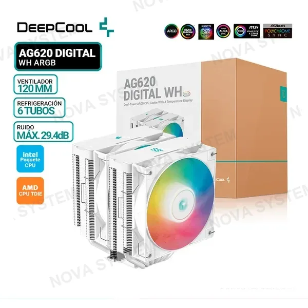 DEEPCOOL COOLER DE PROCESADOR DEEPCOOL AG620 DIGITAL WH, ARGB