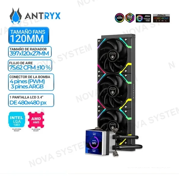ANTRYX REFRIGERACION LIQUIDA ANTRYX TRITON VISION XT360 BLACK, ARGB, LCD 3.4"