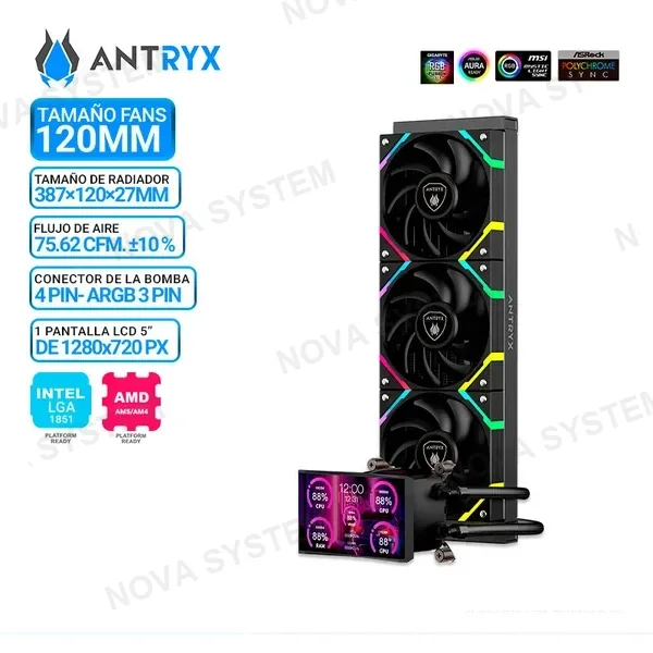 ANTRYX REFRIGERACION LIQUIDA ANTRYX TRITON VISION SP360 BLACK, ARGB, LCD 5"