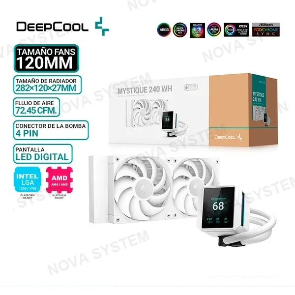 DEEPCOOL REFRIGERACION LIQUIDA DEEPCOOL MYSTIQUE 240 WH ARGB, PANTALLA