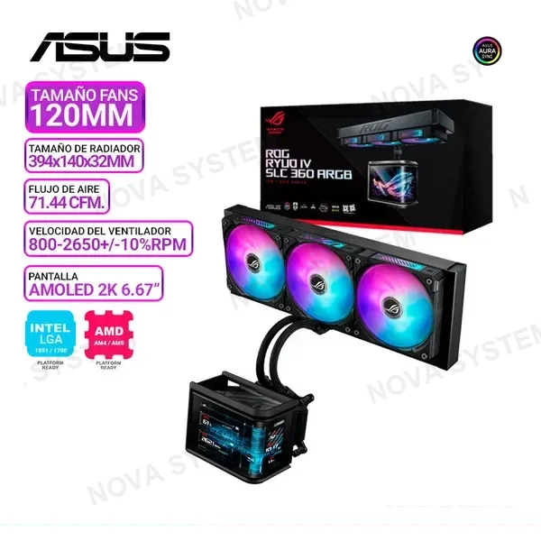 ASUS REFRIGERACION LIQUIDA ASUS ROG RYUO IV SLC 360 ARGB, Pantalla AMOLED de 6,67"