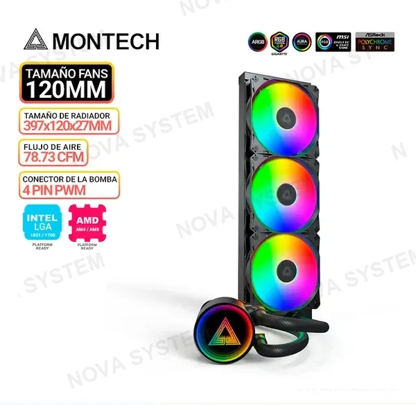 MONTECH REFRIGERACION LIQUIDA MONTECH LIGHTFLOW ARGB 360, BLACK
