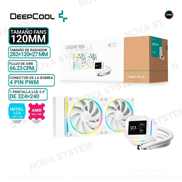 DEEPCOOL REFRIGERACION LIQUIDA DEEPCOOL LM240 WH, ARGB, PANTALLA
